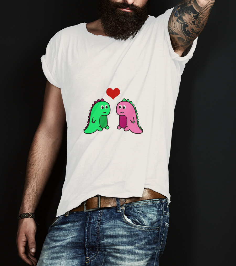 LaurDIY Green And Pink Dinosaur Heart T-Shirt