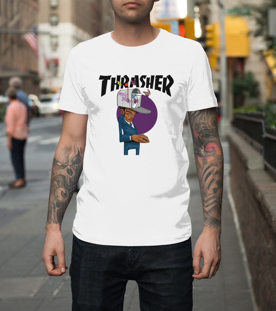 THRASHER Mail Drop Cartoon Character with Butterflies T-Shirt