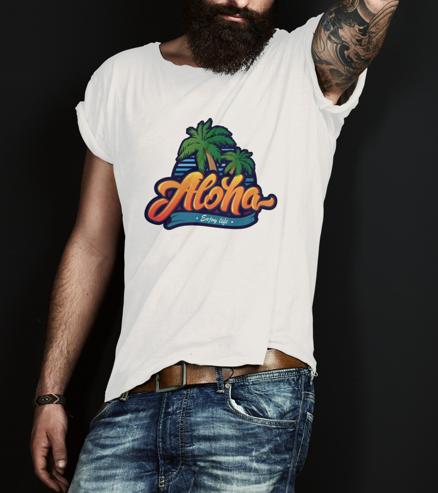 Aloha Enjoy Life Palm Trees Beach Sunset Tropical Vibes T-Shirt