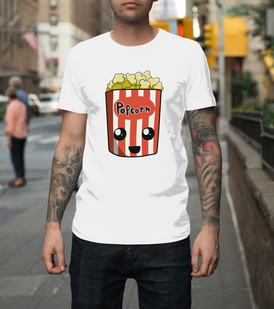 Popcorn Box Cute Kawaii Face Red White Stripes T-Shirt