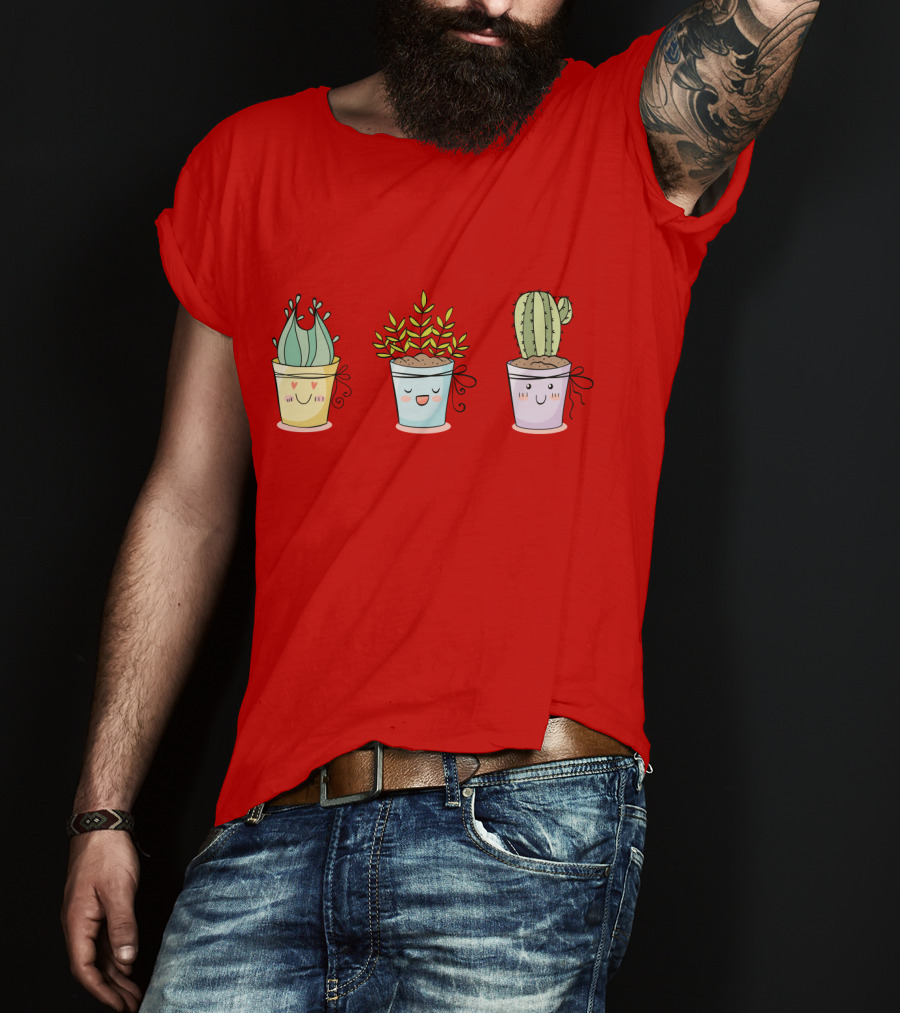 Cute Plants Happy Succulents Cactus Kawaii Pots T-Shirt
