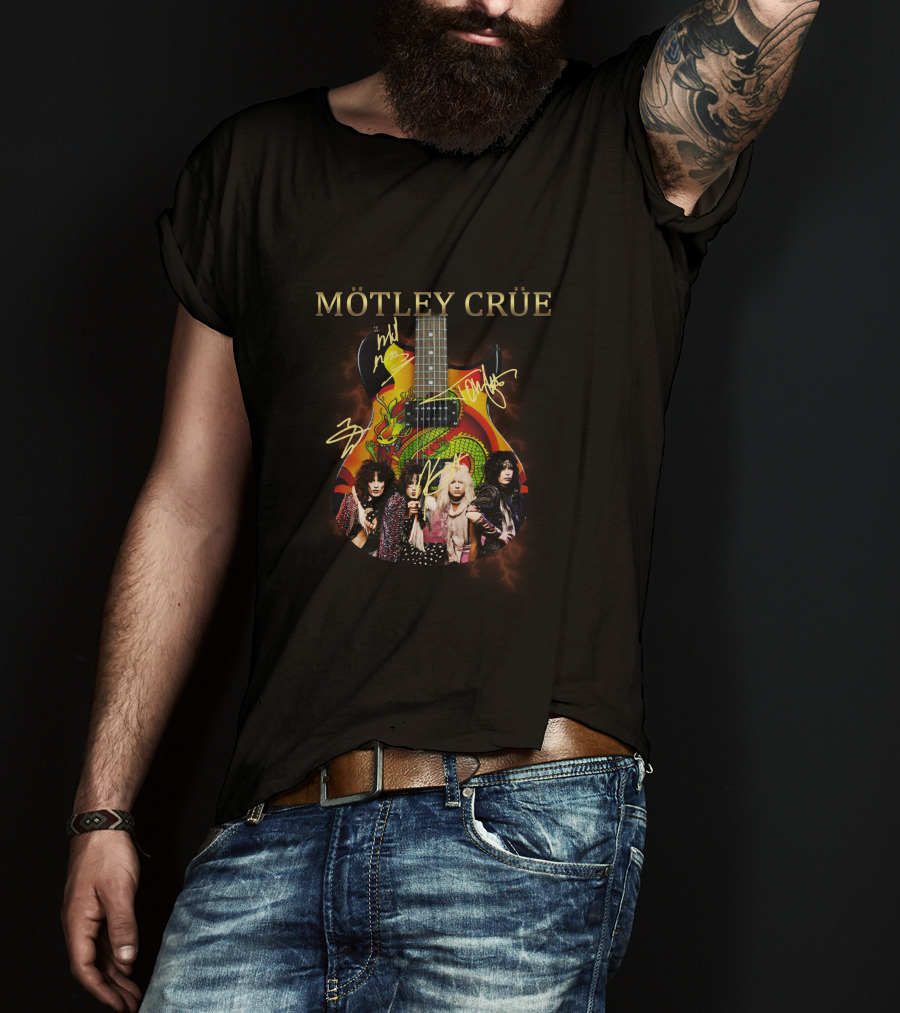 Mötley Crüe Dragon Guitar Signatures Band Members T-Shirt