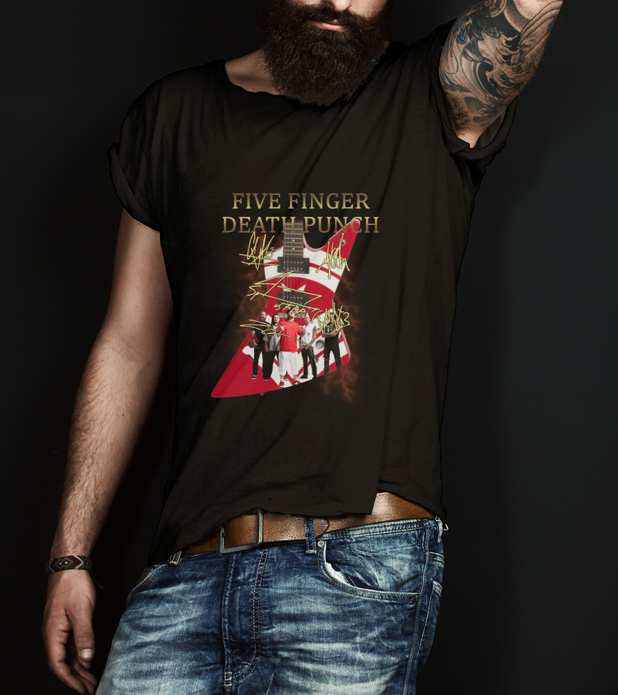 Five Finger Death Punch Signature Guitar Band Autograph T-Shirt