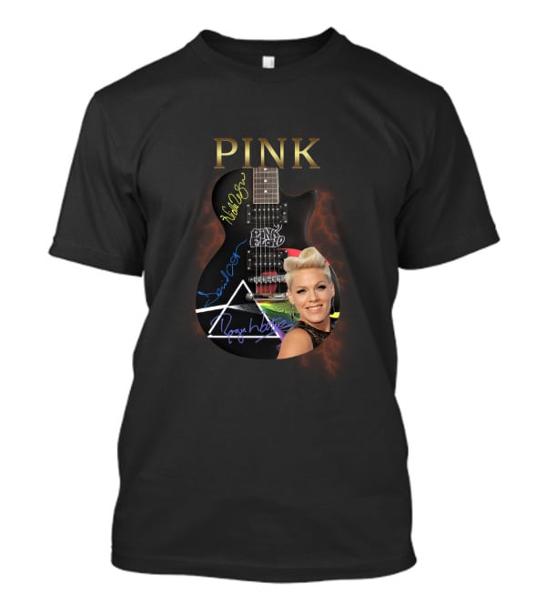 PINK Dark Side Guitar With Autographs T-Shirt