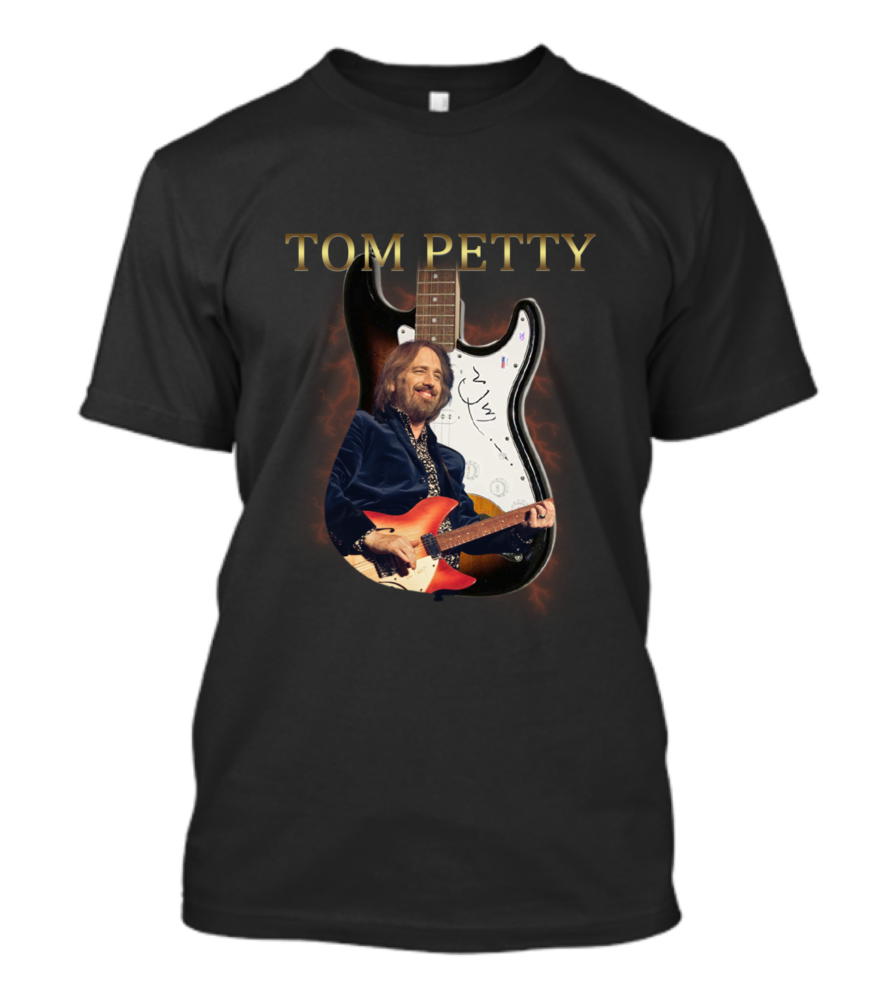 TOM PETTY Signature Guitar Image With Artist Playing Electric Guitar T-Shirt