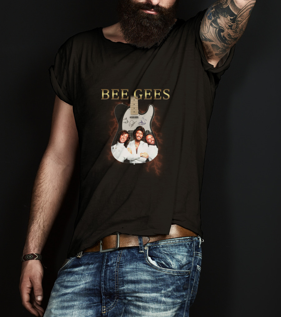 Bee Gees Guitar With Band Members Image T-Shirt