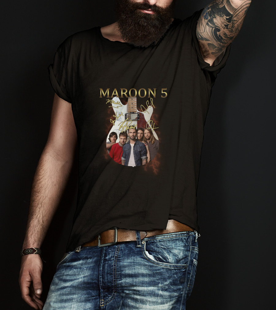 MAROON 5 Band Members With Signature Guitar T-Shirt