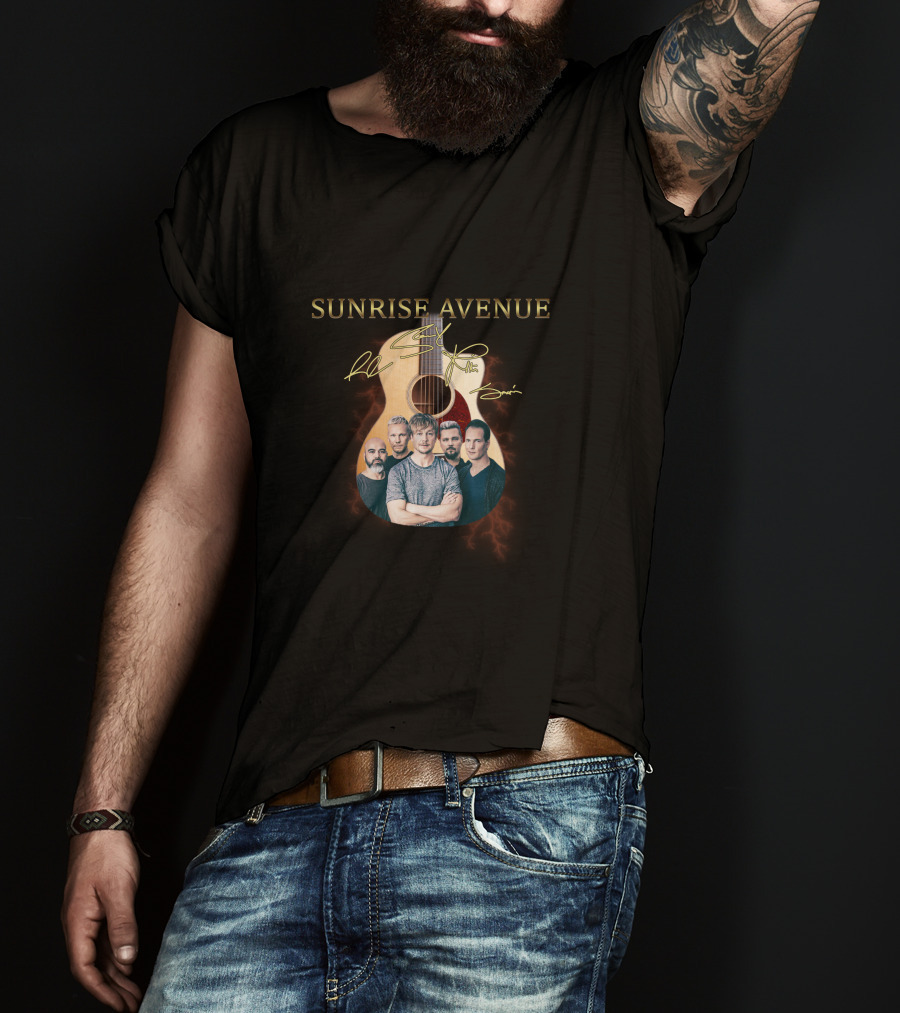 SUNRISE AVENUE Signature Guitar With Band Portraits T-Shirt