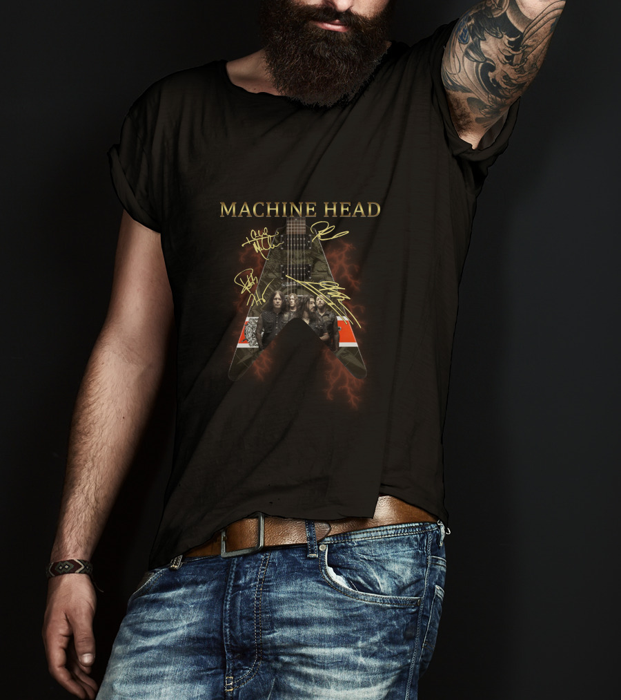 MACHINE HEAD Electric Guitar With Band Signatures T-Shirt