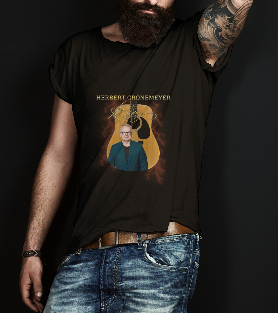 Herbert Grönemeyer Signature Guitar With Portrait And Lightning T-Shirt