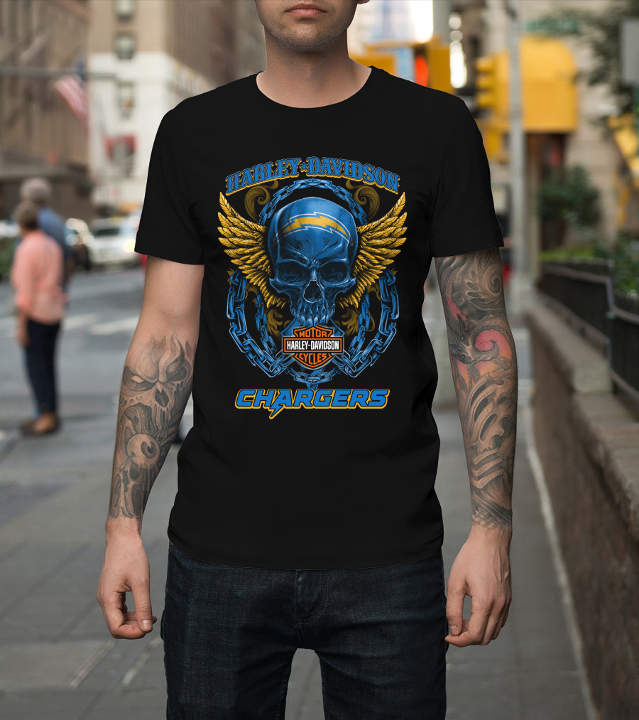 Harley Davidson Los Angeles Chargers Skull Motor Cycles T-Shirt