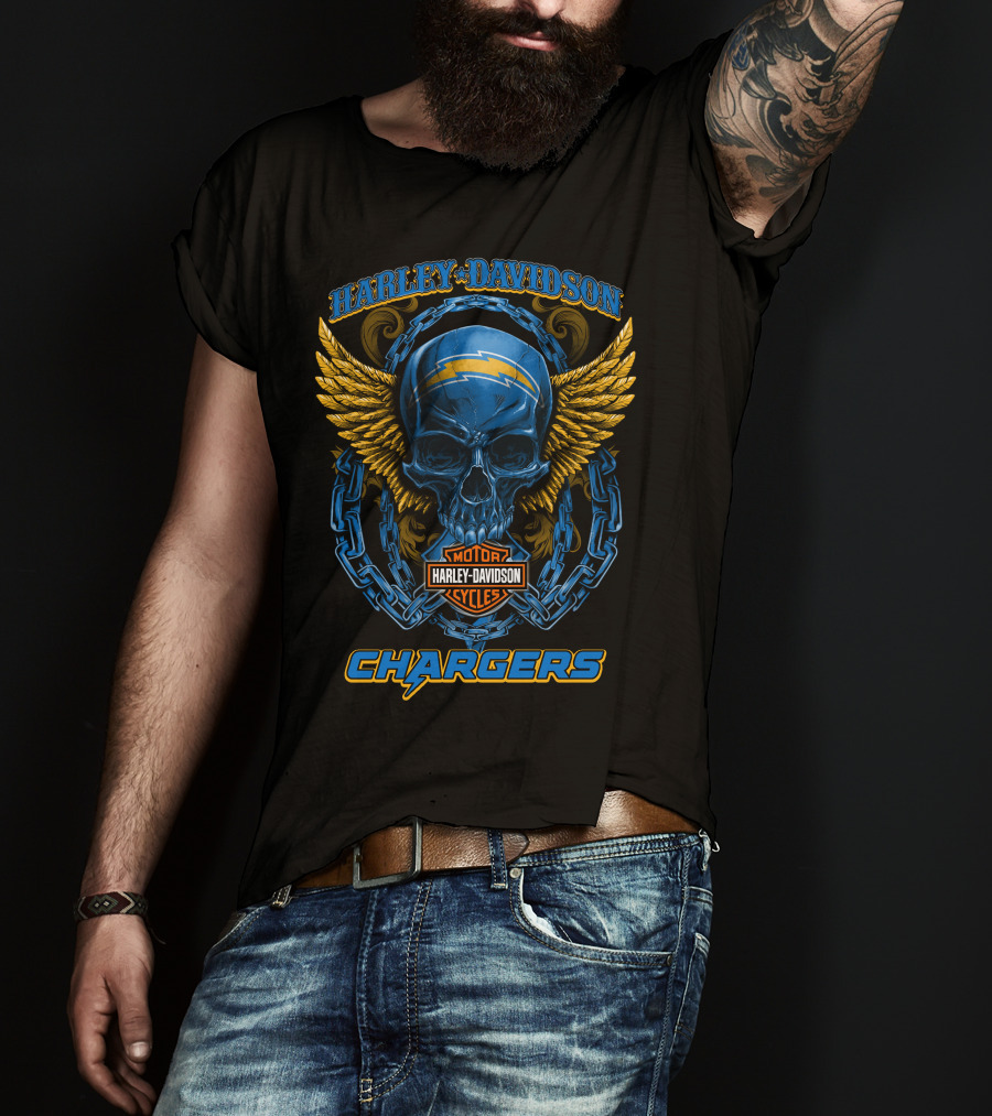 Harley Davidson Los Angeles Chargers Skull Motor Cycles T-Shirt