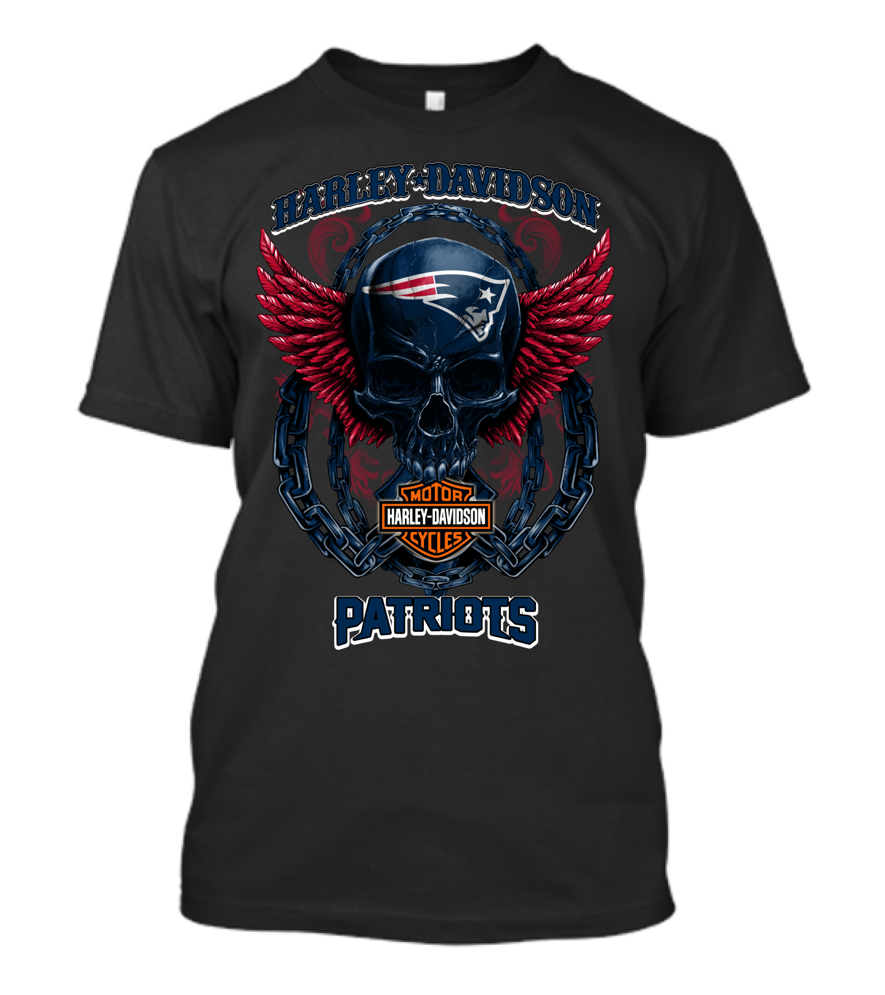 Harley Davidson Patriots Skull Motorcycles New England T-Shirt