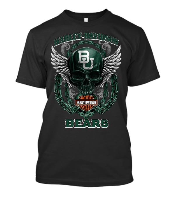 Baylor Bears Harley Davidson Bu Skull Wings Motorcycles T-Shirt