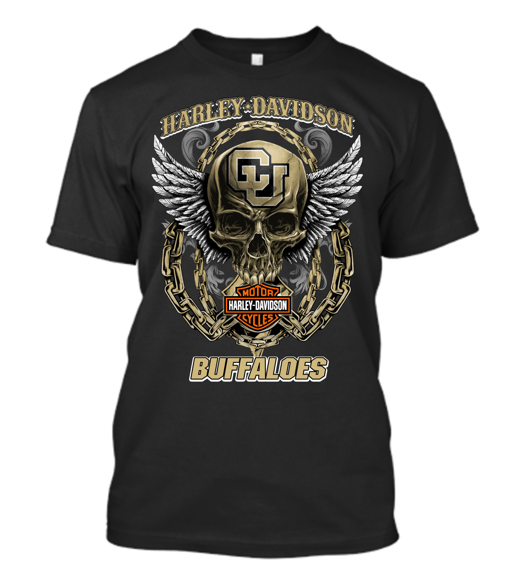 Harley Davidson Colorado Buffaloes Cu Skull Wing Chain T-Shirt