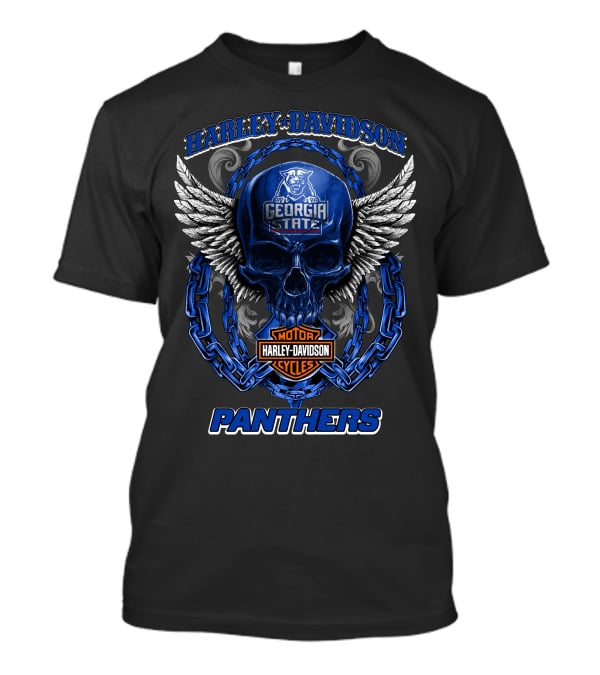 Harley Davidson Georgia State Panthers Motorcycles Skull Wings T-Shirt