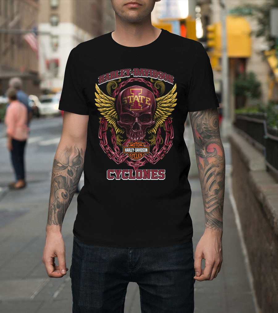 Harley Davidson Iowa State Cyclones Motor Cycles Skull Wings T-Shirt