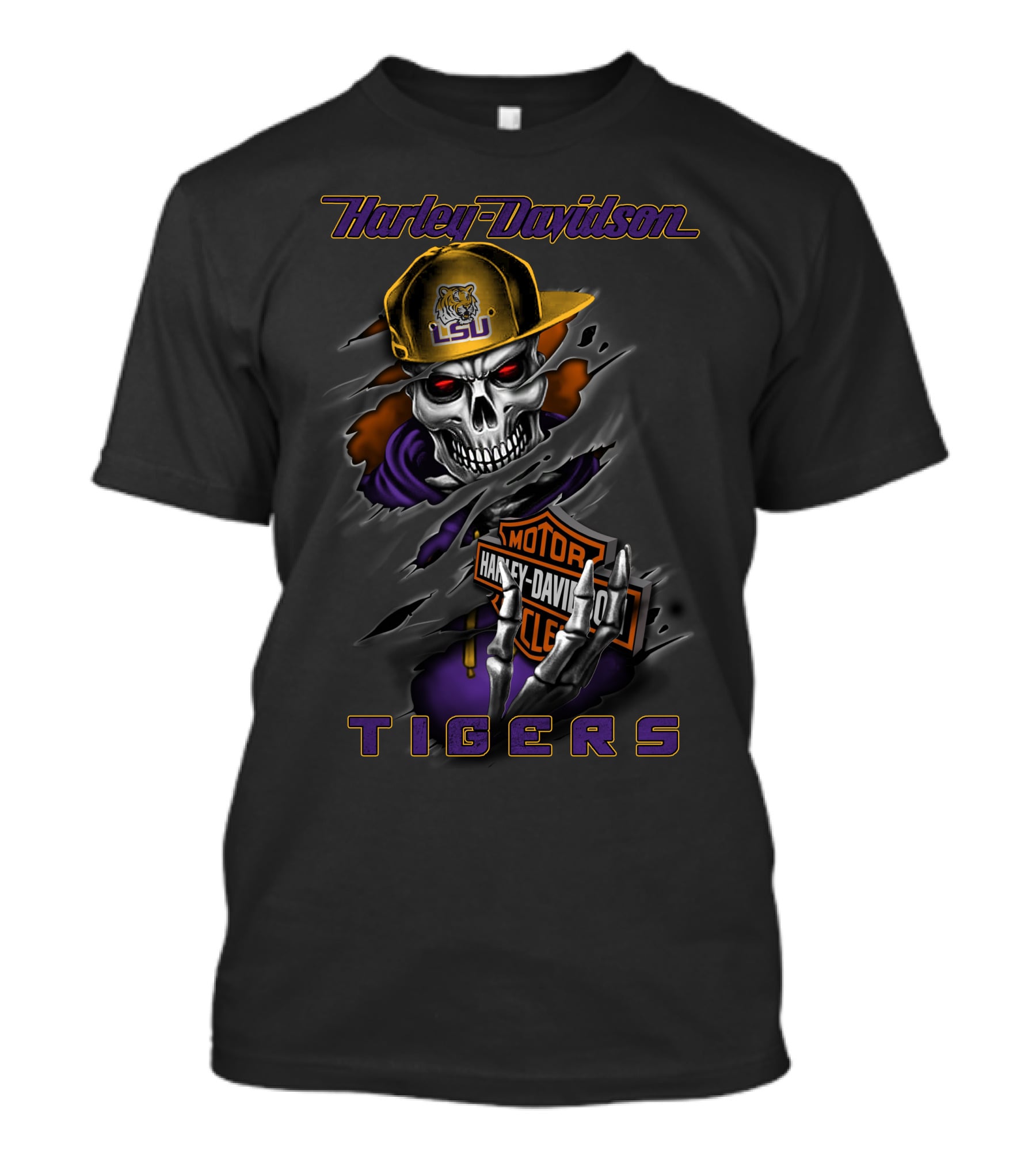 Harley Davidson Lsu Tigers Skeleton Hoodie T-Shirt
