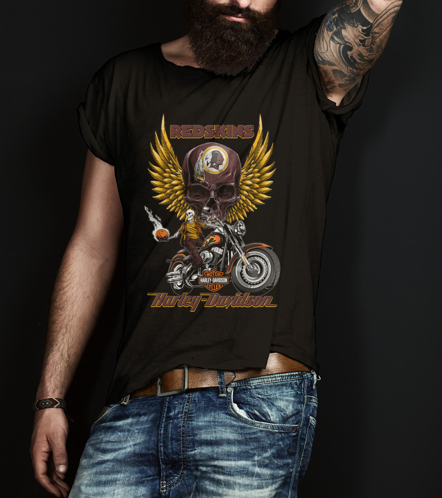 Redskins Harley Davidson Motorcycles Skulls And Wings T-Shirt