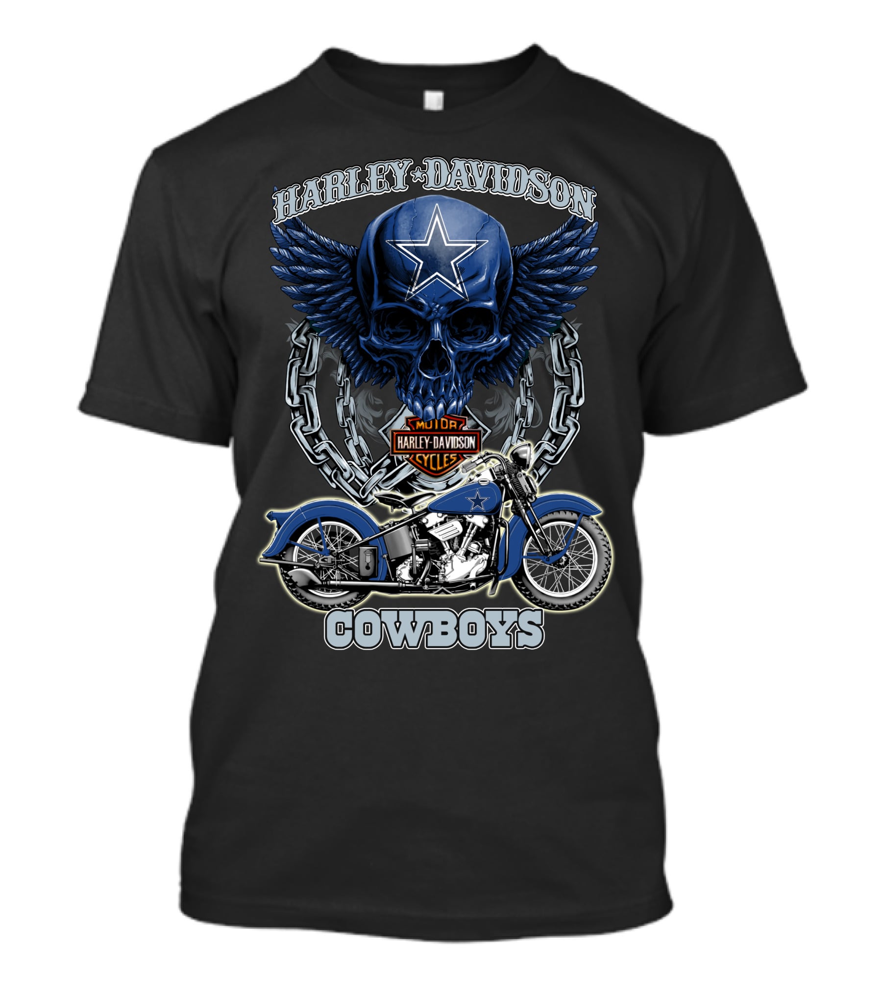 Harley Davidson Cowboys Nfl Dallas Cowboys Motorcycle Skull T-Shirt