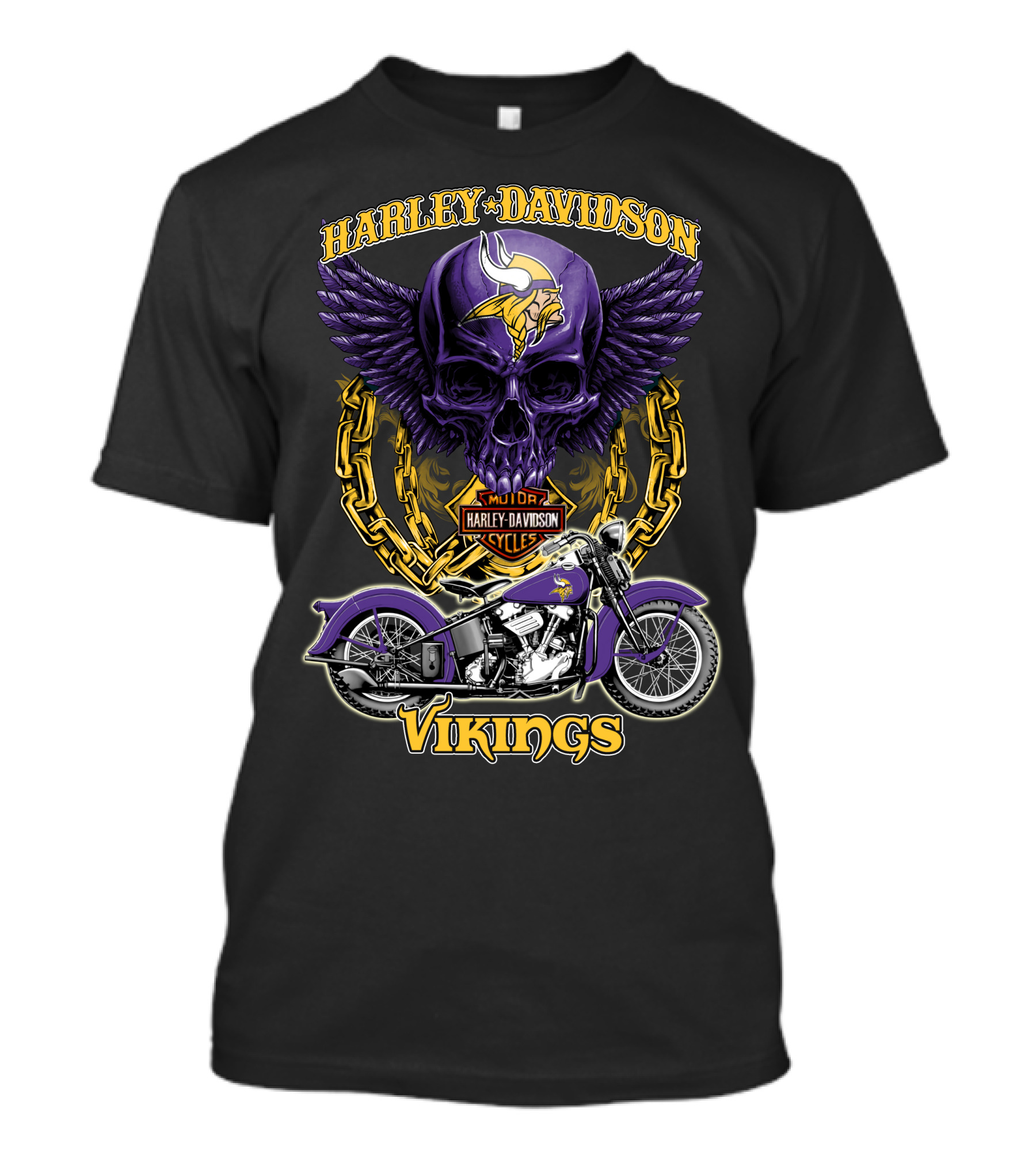 Harley Davidson Minnesota Vikings Nfl Motorcycle Cycles Skull T-Shirt