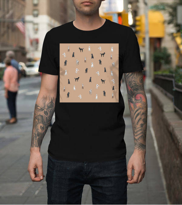 Shirt: Oodles of Poodles Black and White Pattern on Tan Background T-Shirt Oodles of Poodles Black and White Pattern on Tan Background T-Shirt