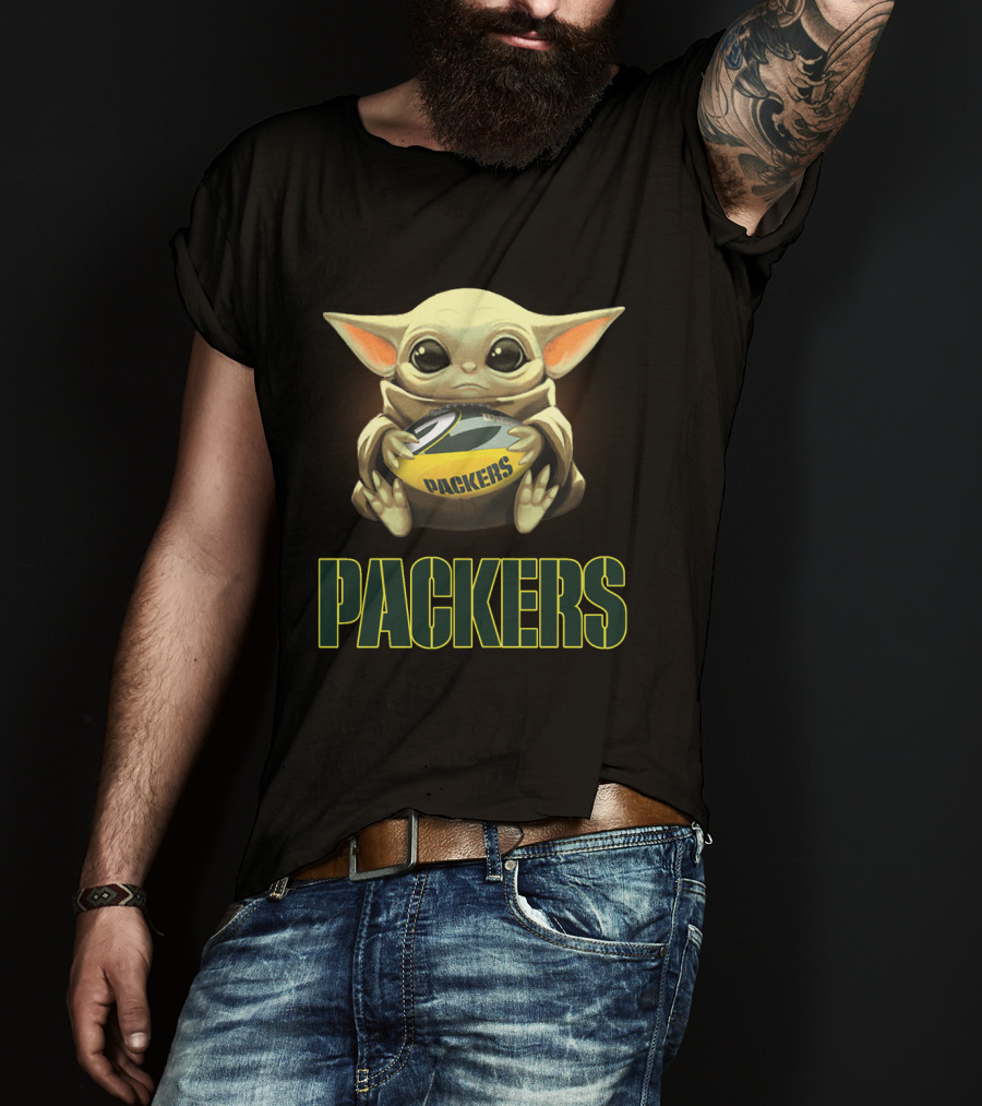 Yoda Baby Packers Holding Green Bay Football T-Shirt