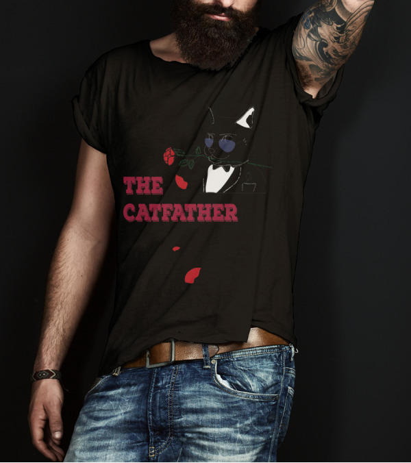 The Catfather Funny Cat People Dark Tuxedo Rose Mafia T-Shirt
