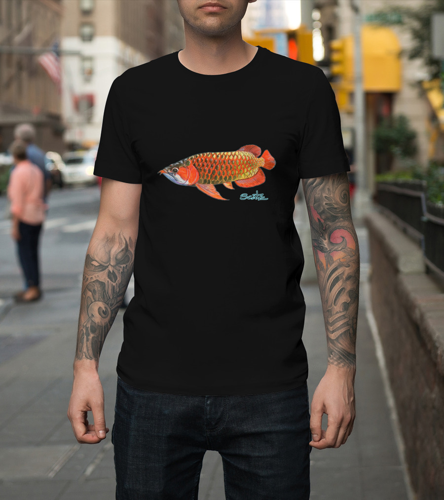 Red Asian Arowana Art by Sealz T-Shirt