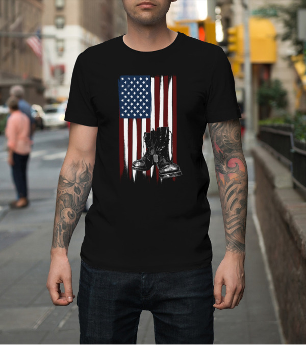 Shirt: Grunge Combat Boots with American Flag T-Shirt Grunge Combat Boots with American Flag T-Shirt