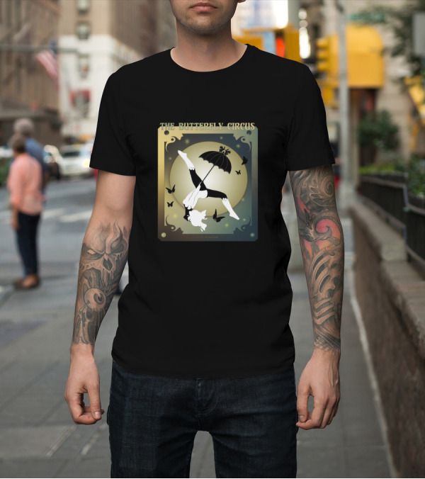 Shirt: The Butterfly Circus Acrobat Silhouette with Umbrella and Butterflies T-Shirt The Butterfly Circus Acrobat Silhouette with Umbrella and Butterflies T-Shirt