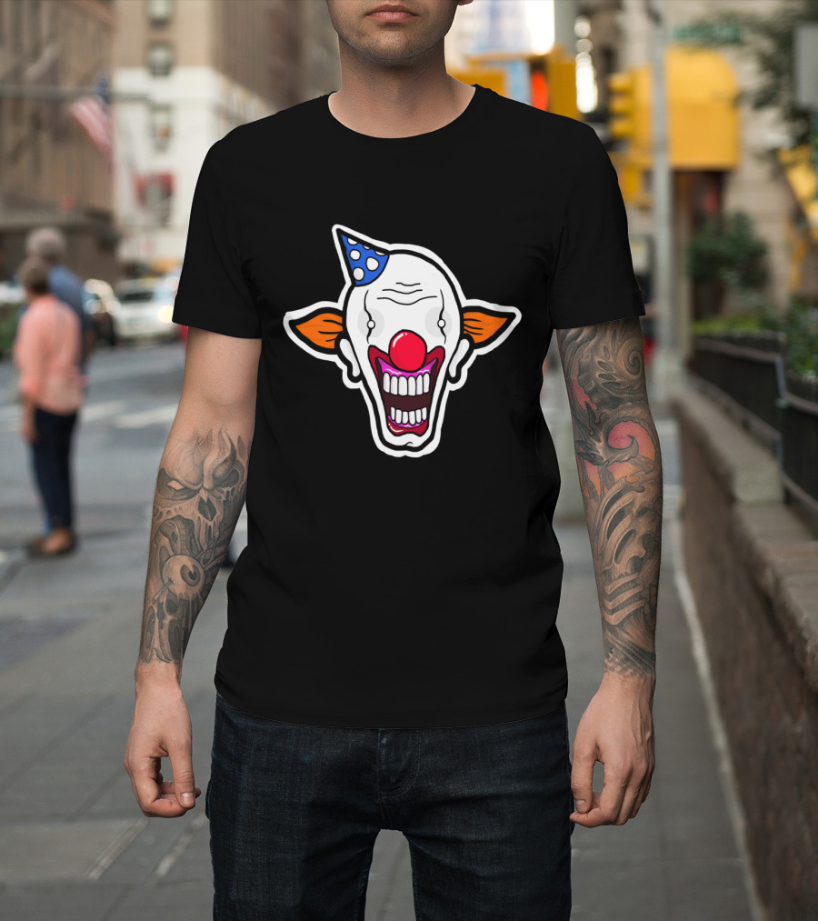 Clown Creep Grinning Face with Polka Dot Hat and Orange Hair T-Shirt
