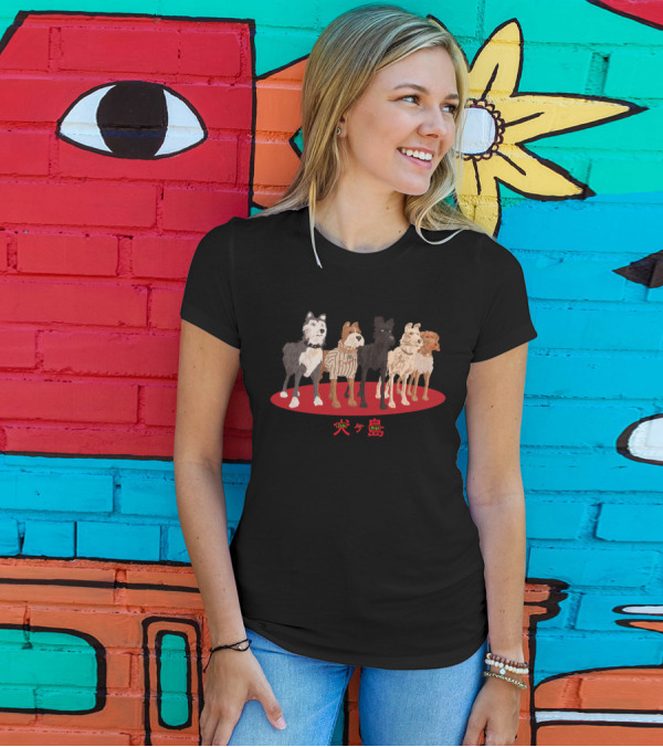 Isle Of Dogs Movie Inspired Gang Of Dogs Characters On Red Oval Background T-Shirt