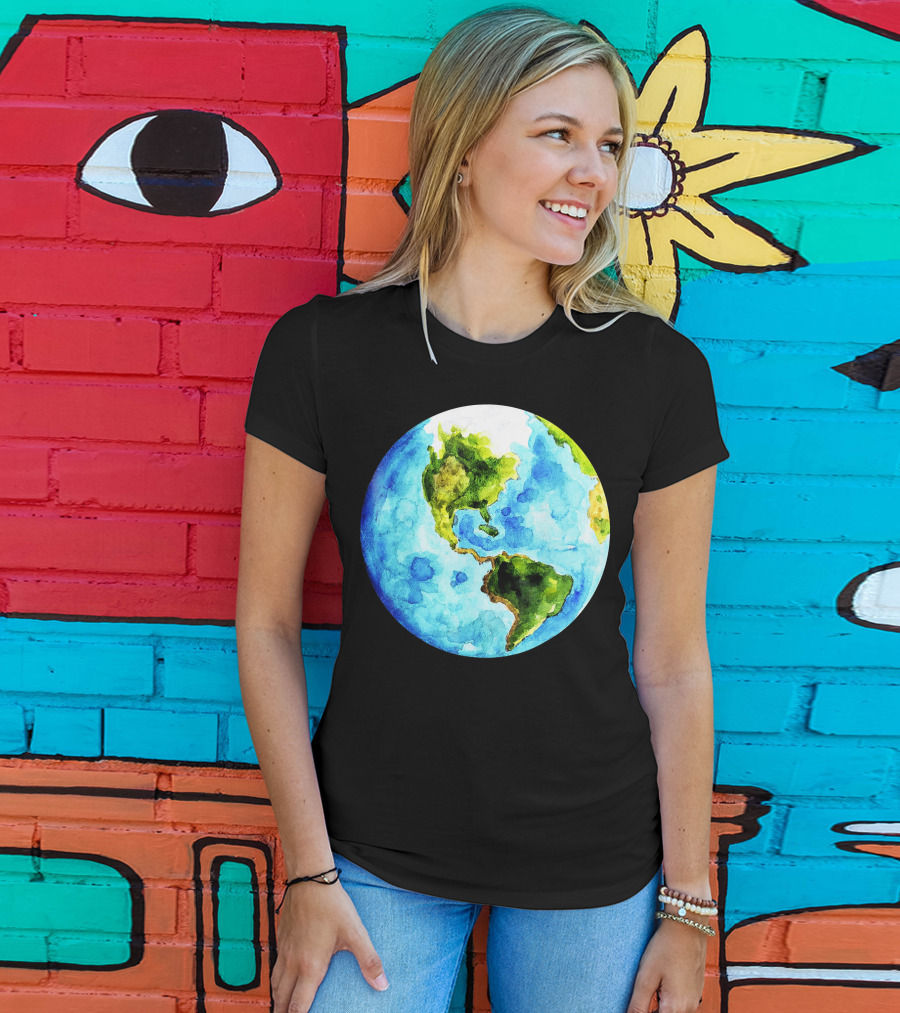 Earth Day Love Earth Watercolor Planet Earth T-Shirt