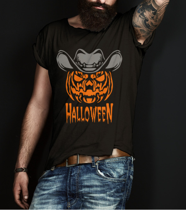 Halloween Pumpkin Cowboy Grunge T-Shirt
