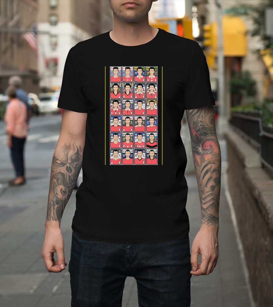 Football Card Collection with Sequential Player Numbers in Red Jerseys T-Shirt