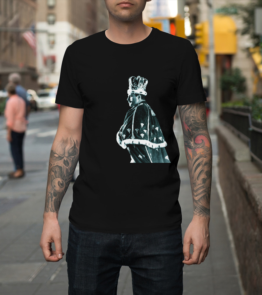 Regal Monarch in Ornate Crown and Robe with 'The King Will Save The Queen T-Shirt