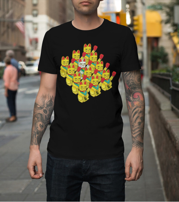 Shirt: Lucky Maneki Neko Boxing Cats Parade T-Shirt Lucky Maneki Neko Boxing Cats Parade T-Shirt
