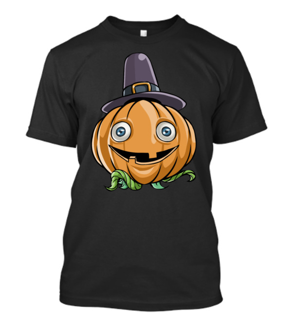 Thanksgiving Pumpkin Cartoon With Pilgrim Hat T-Shirt