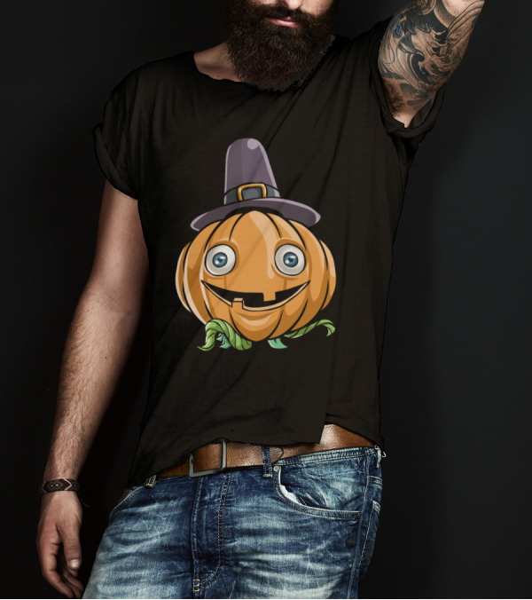 Thanksgiving Pumpkin Cartoon With Pilgrim Hat T-Shirt