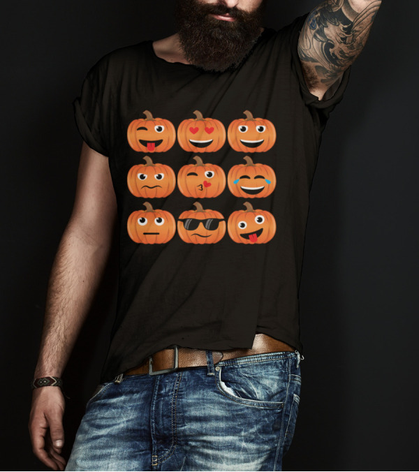 Pumpkin Emoticon Jack O Lantern Emoji Faces Collection T-Shirt