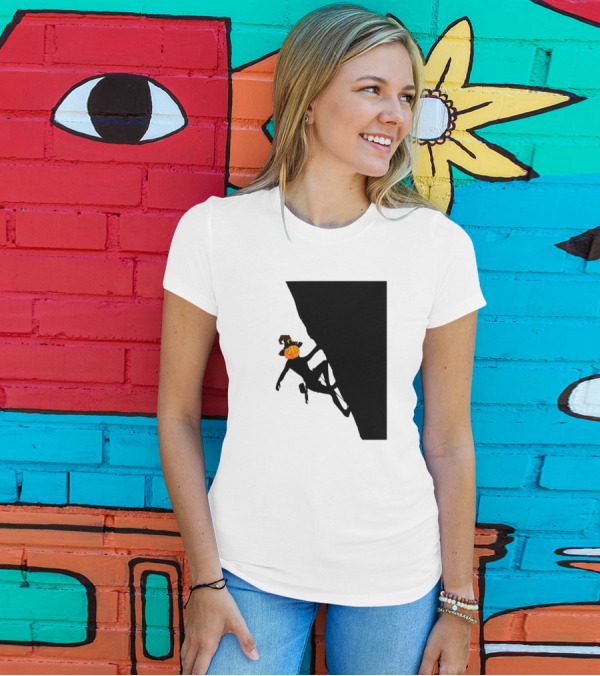 Pumpkin Head Rock Climber Halloween Climbing T-Shirt