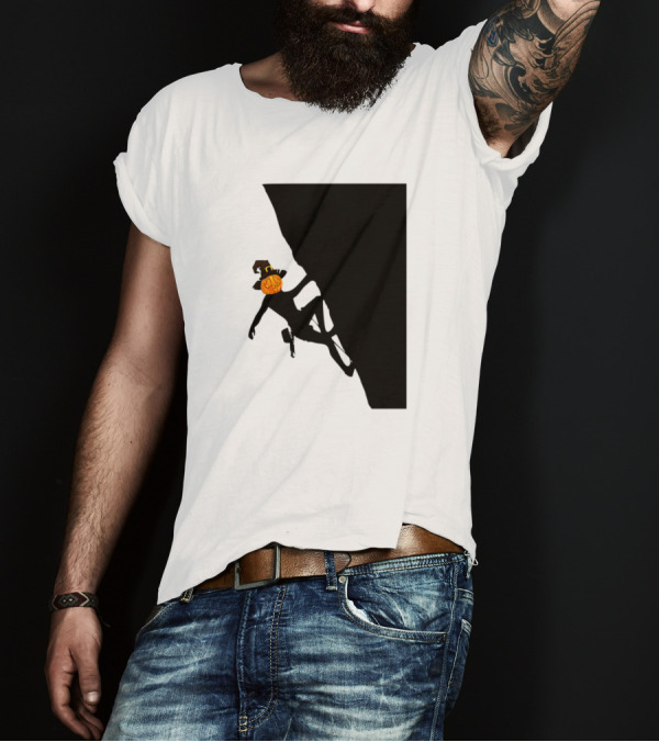 Pumpkin Head Rock Climber Halloween Climbing T-Shirt