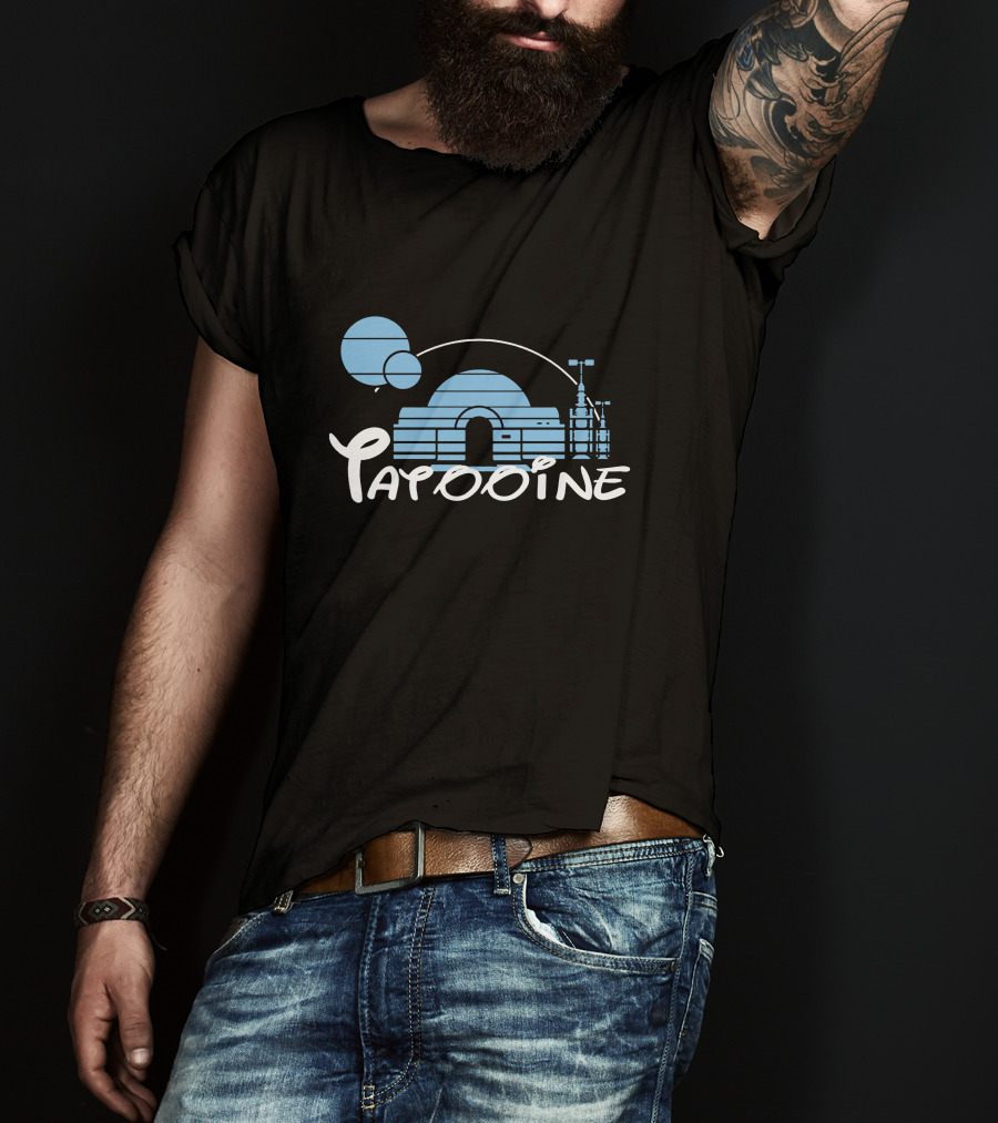 Tatooine Desert Landscape With Twin Moons And Building Outline T-Shirt