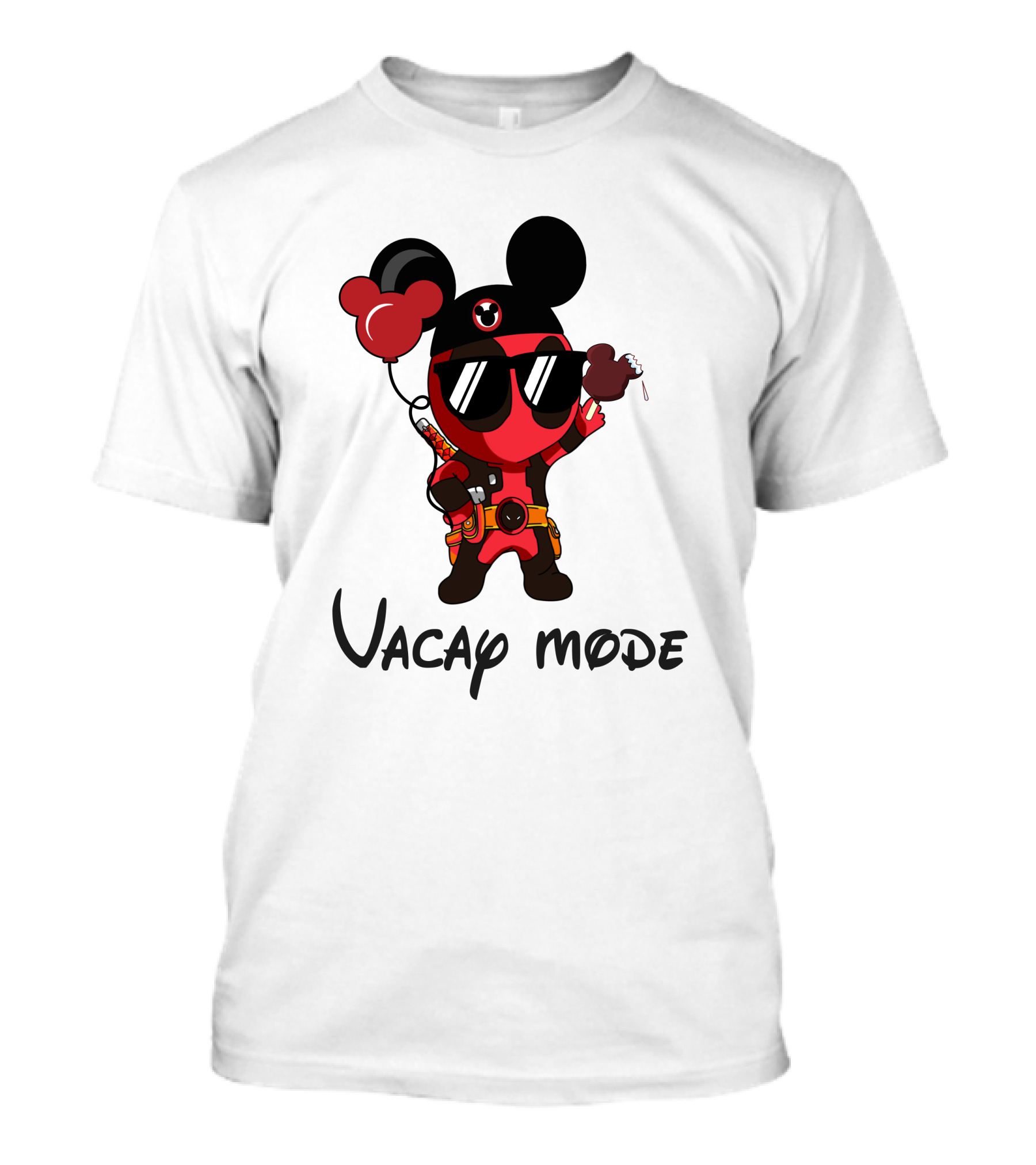 Deadpool Vacay Mode Mickey Ears Balloons Chocolate Ice Cream T-Shirt