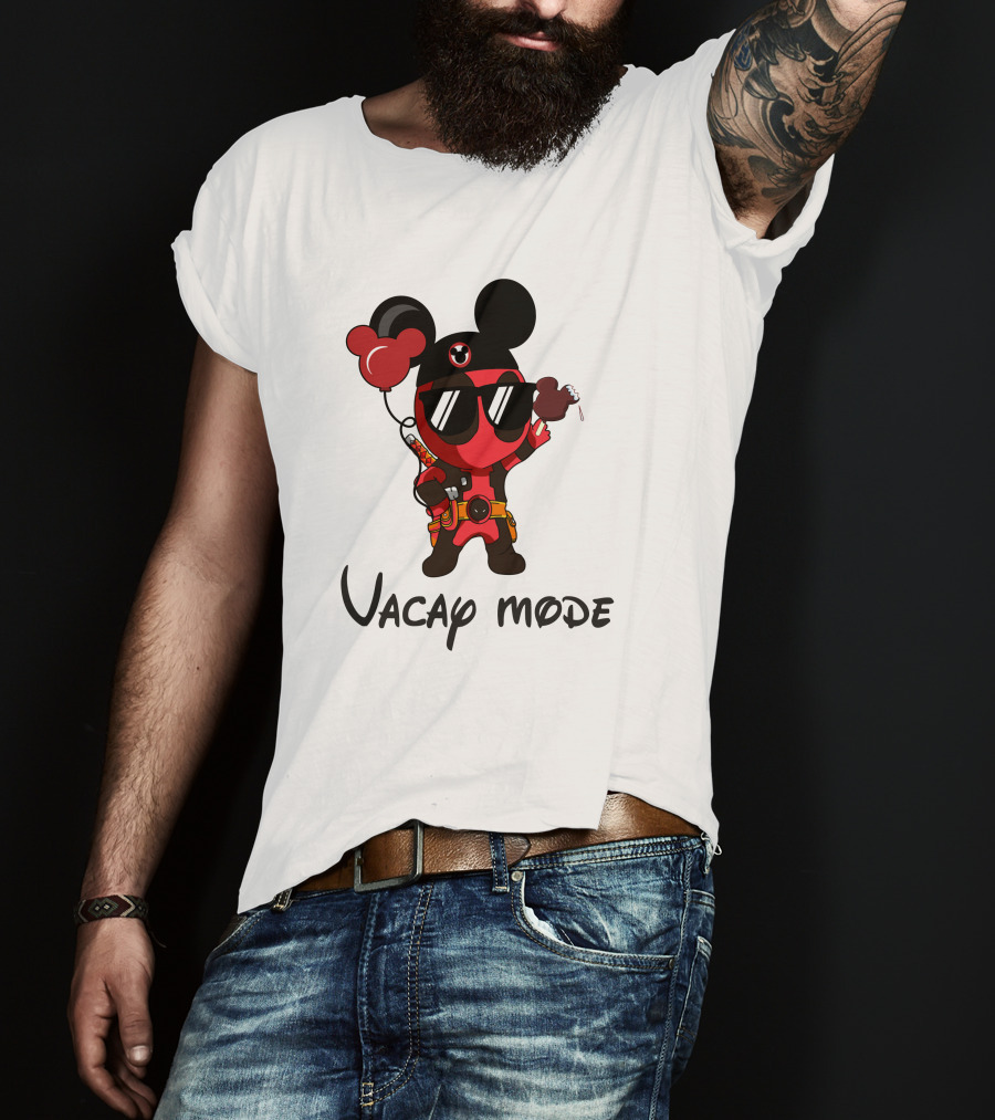 Deadpool Vacay Mode Mickey Ears Balloons Chocolate Ice Cream T-Shirt