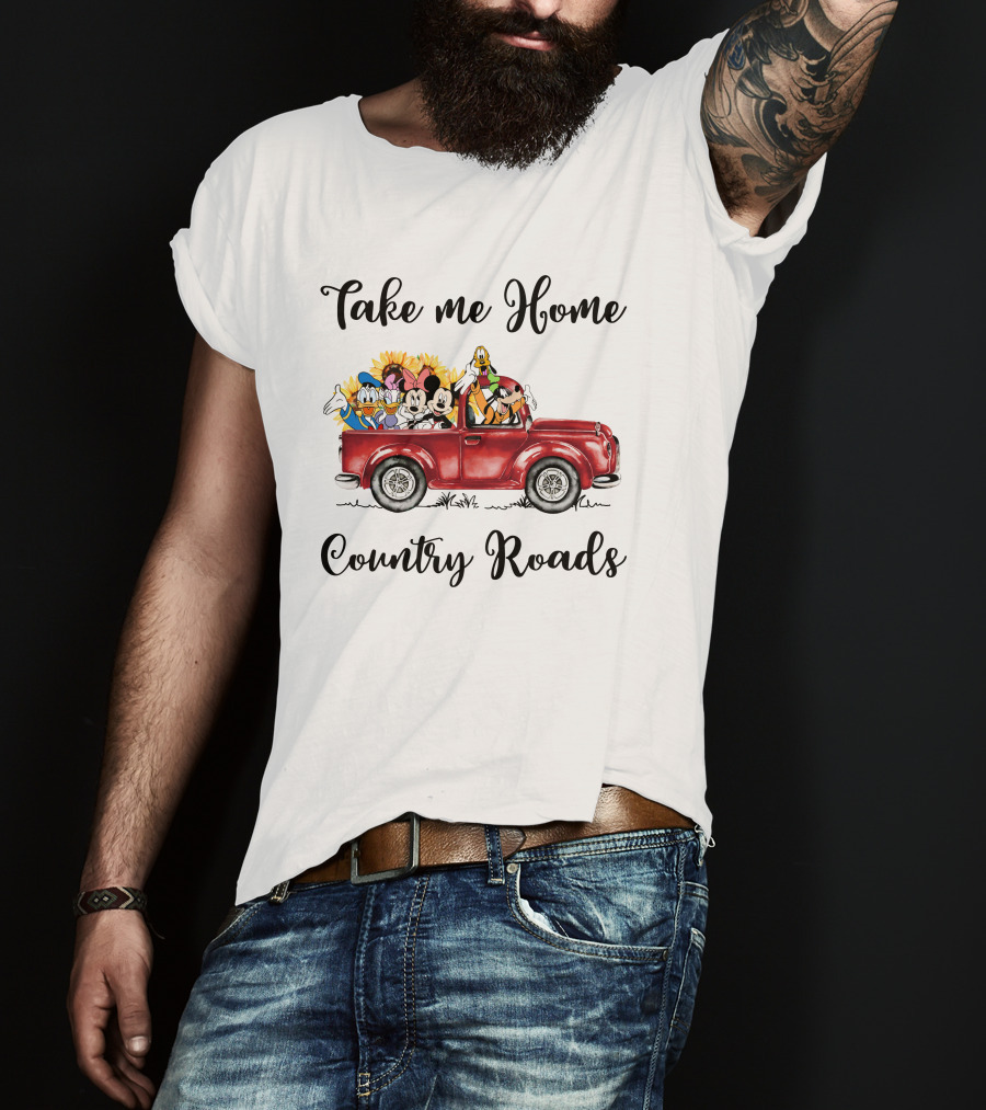 Take Me Home Country Roads Red Truck Disney Characters T-Shirt