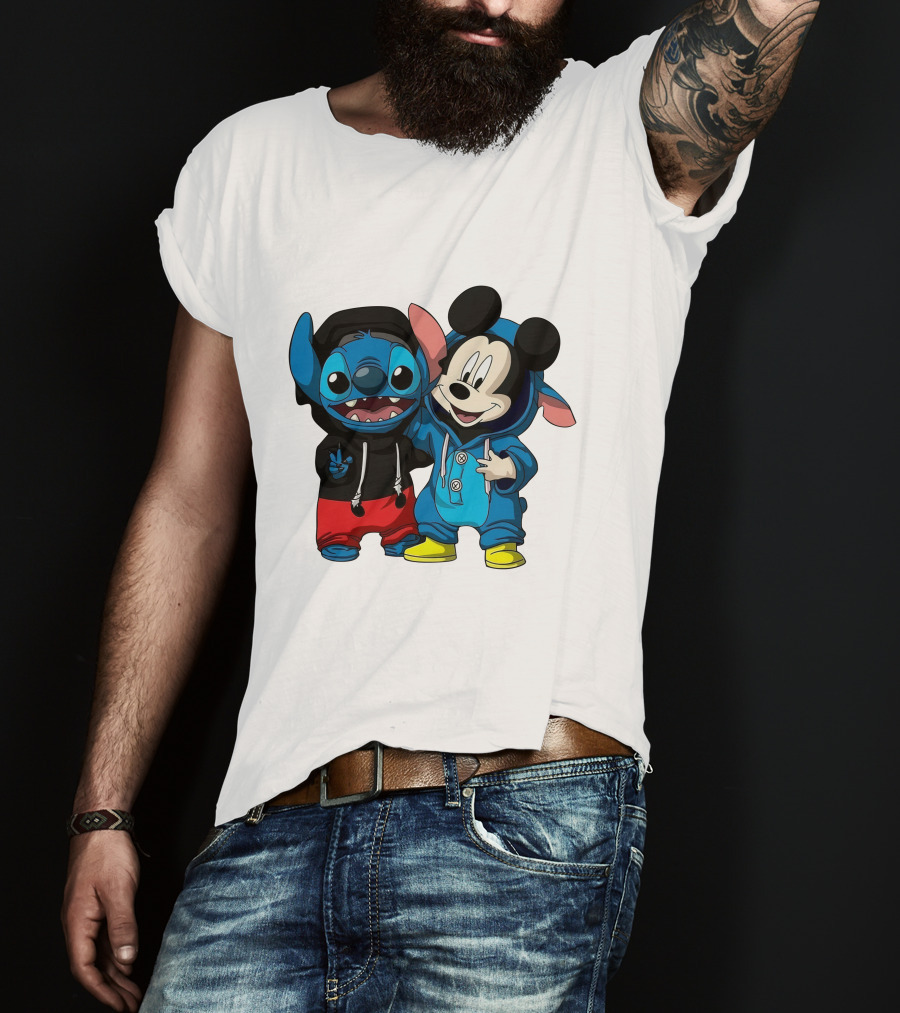 Mickey And Stitch Friendship Hoodie Cartoon Crossover T-Shirt