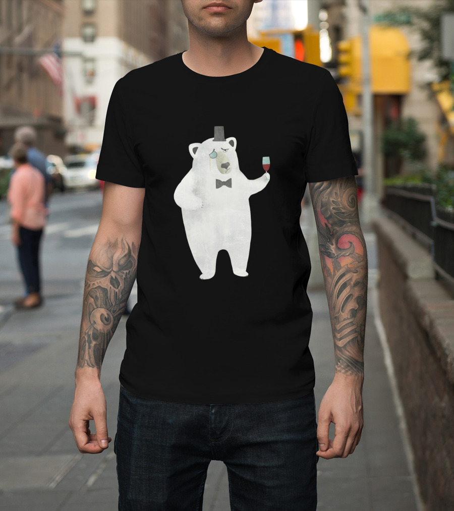 Monocle and Top Hat Bear Enjoys Wine Like A Sir T-Shirt