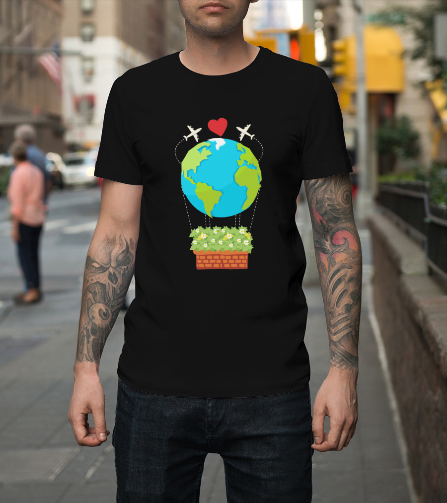 Love Earth Balloon With Airplanes And Heart Science Humor T-Shirt